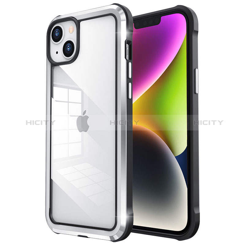 Carcasa Bumper Lujo Marco de Metal y Plastico Funda LF6 para Apple iPhone 14 Plata