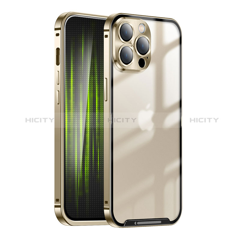 Carcasa Bumper Lujo Marco de Metal y Plastico Funda LK1 para Apple iPhone 13 Pro Oro