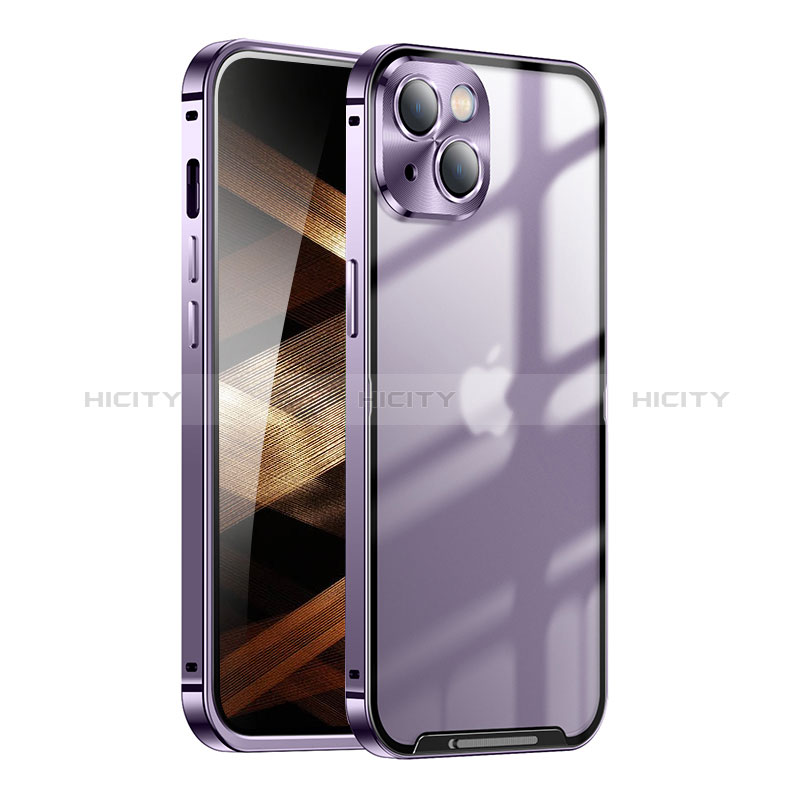 Carcasa Bumper Lujo Marco de Metal y Plastico Funda LK1 para Apple iPhone 15 Morado