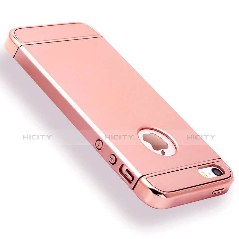 Carcasa Bumper Lujo Marco de Metal y Plastico Funda M01 para Apple iPhone 5 Oro Rosa