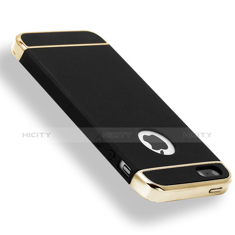 Carcasa Bumper Lujo Marco de Metal y Plastico Funda M01 para Apple iPhone 5S Negro