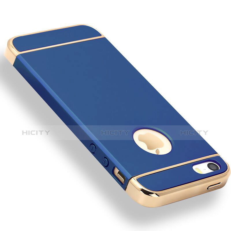 Carcasa Bumper Lujo Marco de Metal y Plastico Funda M01 para Apple iPhone SE Azul