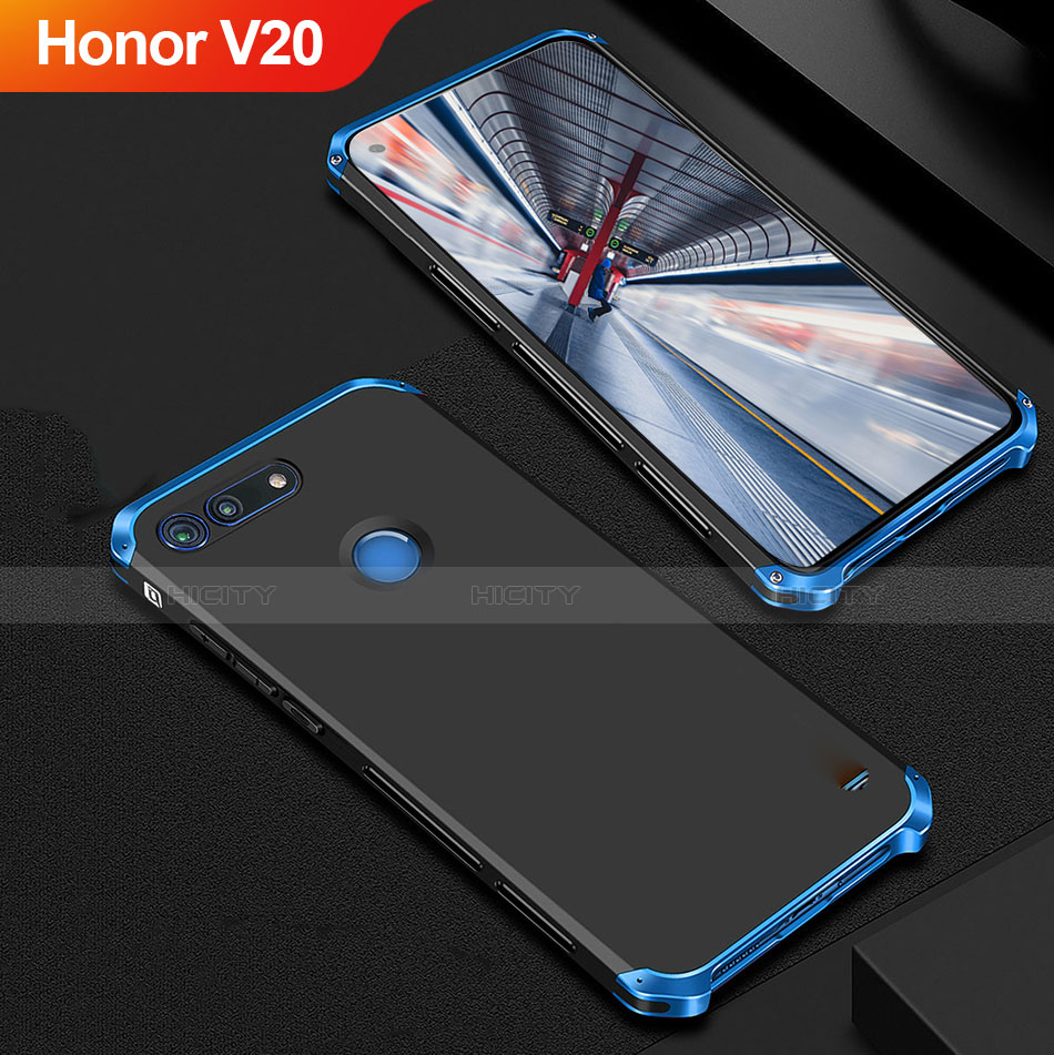 Carcasa Bumper Lujo Marco de Metal y Plastico Funda M01 para Huawei Honor V20 Azul y Negro