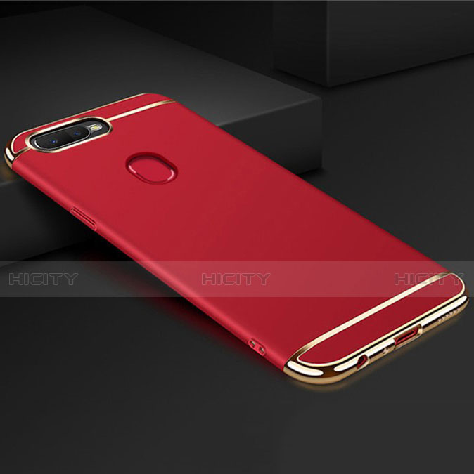 Carcasa Bumper Lujo Marco de Metal y Plastico Funda M01 para Oppo A7 Rojo