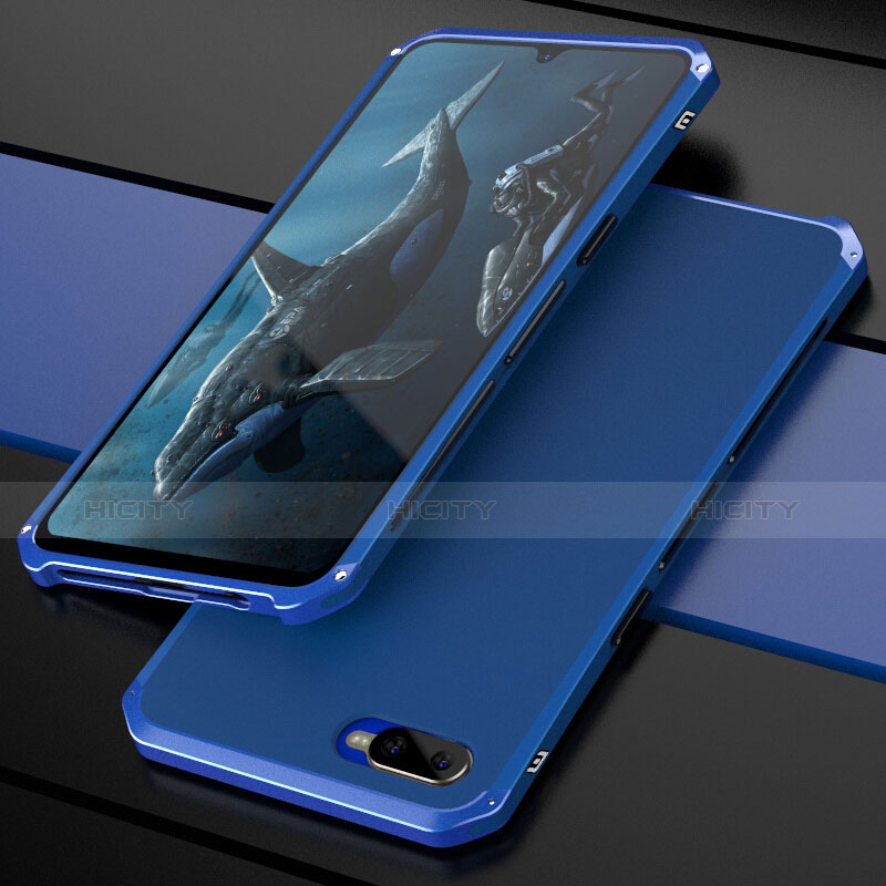 Carcasa Bumper Lujo Marco de Metal y Plastico Funda M01 para Oppo K1 Azul