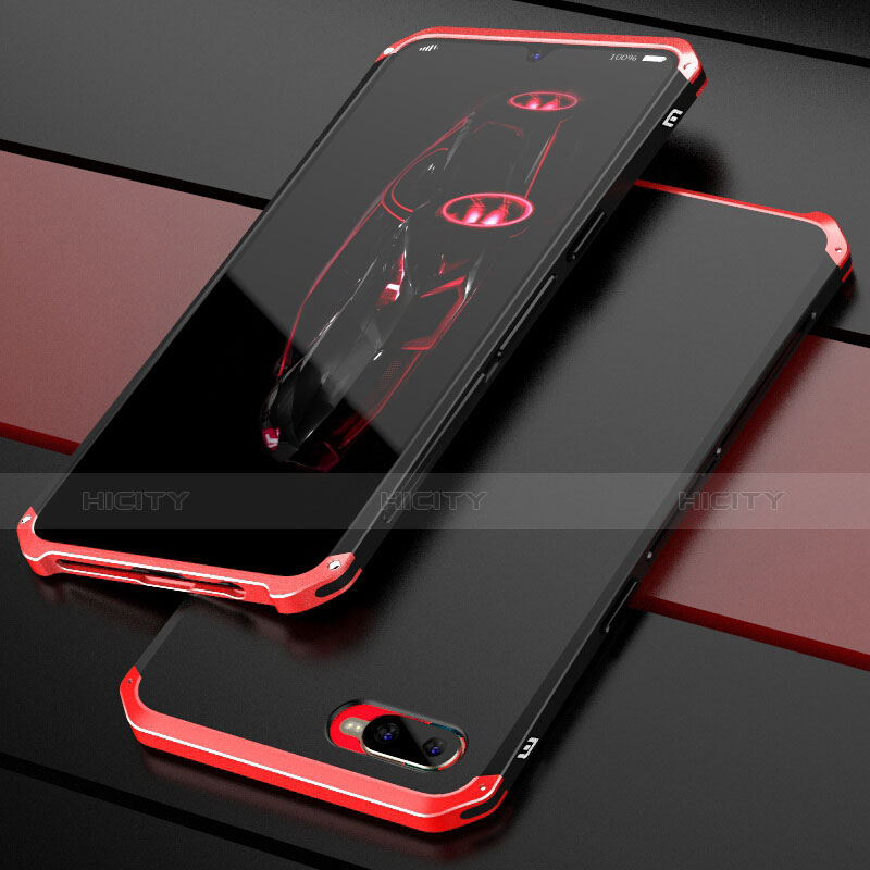 Carcasa Bumper Lujo Marco de Metal y Plastico Funda M01 para Oppo K1 Rojo y Negro