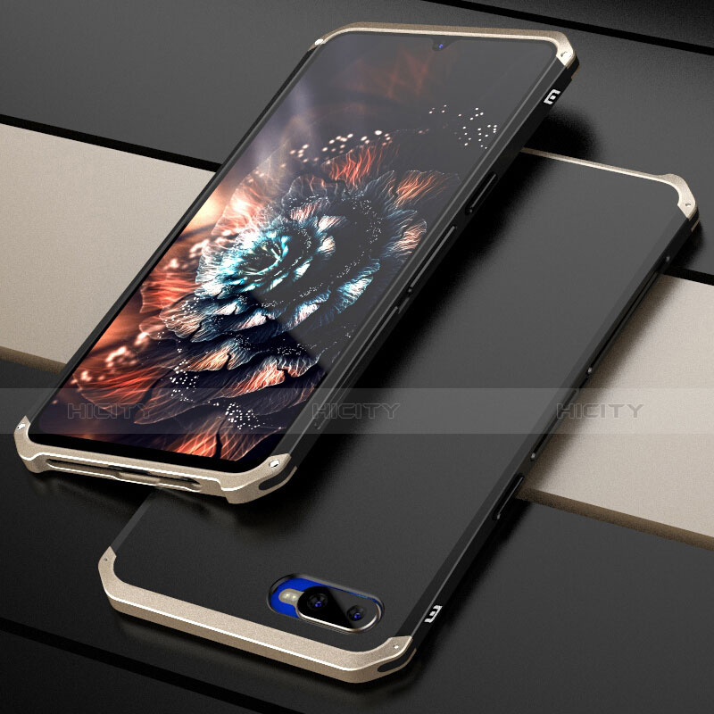 Carcasa Bumper Lujo Marco de Metal y Plastico Funda M01 para Oppo R17 Neo Oro y Negro