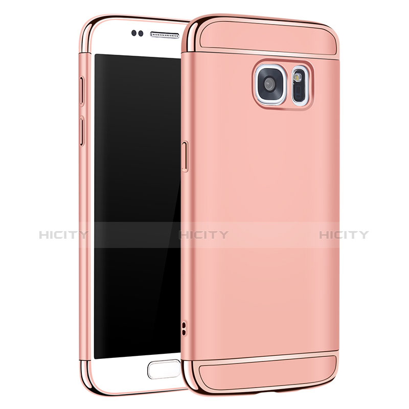 Carcasa Bumper Lujo Marco de Metal y Plastico Funda M01 para Samsung Galaxy S7 G930F G930FD Oro Rosa