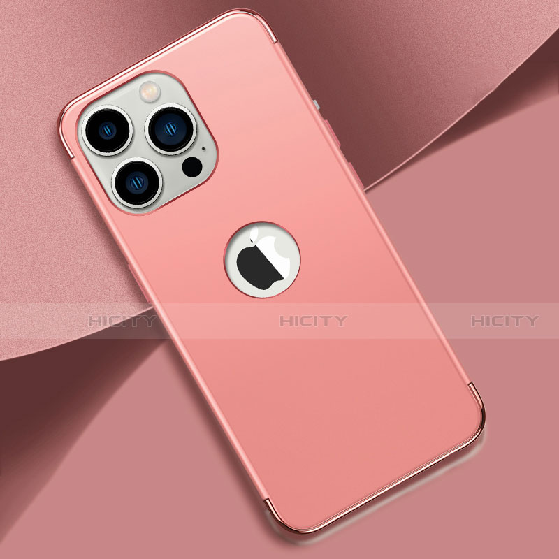 Carcasa Bumper Lujo Marco de Metal y Plastico Funda M02 para Apple iPhone 13 Pro Max Oro Rosa