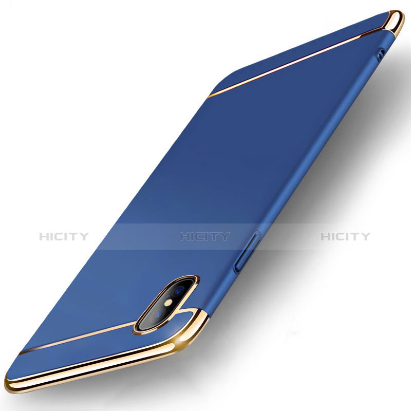 Carcasa Bumper Lujo Marco de Metal y Plastico Funda M05 para Apple iPhone X Azul