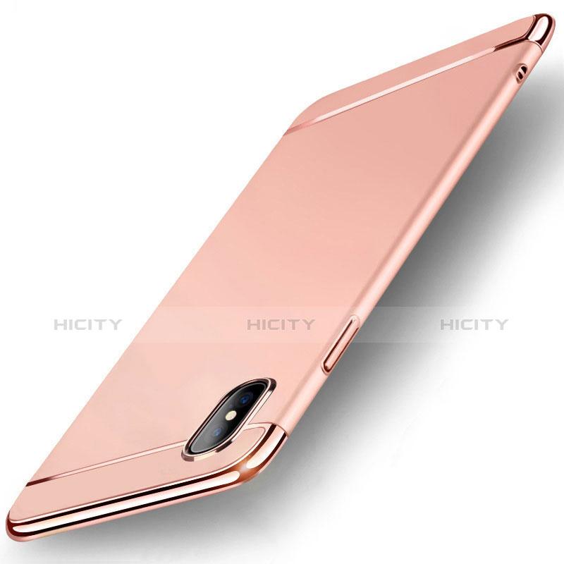 Carcasa Bumper Lujo Marco de Metal y Plastico Funda M05 para Apple iPhone X Oro Rosa