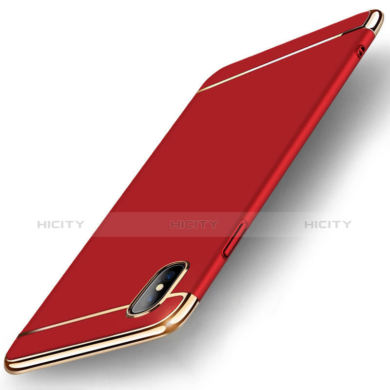 Carcasa Bumper Lujo Marco de Metal y Plastico Funda M05 para Apple iPhone X Rojo