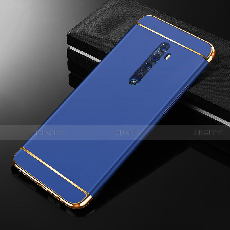 Carcasa Bumper Lujo Marco de Metal y Plastico Funda M05 para Oppo Reno2 Azul