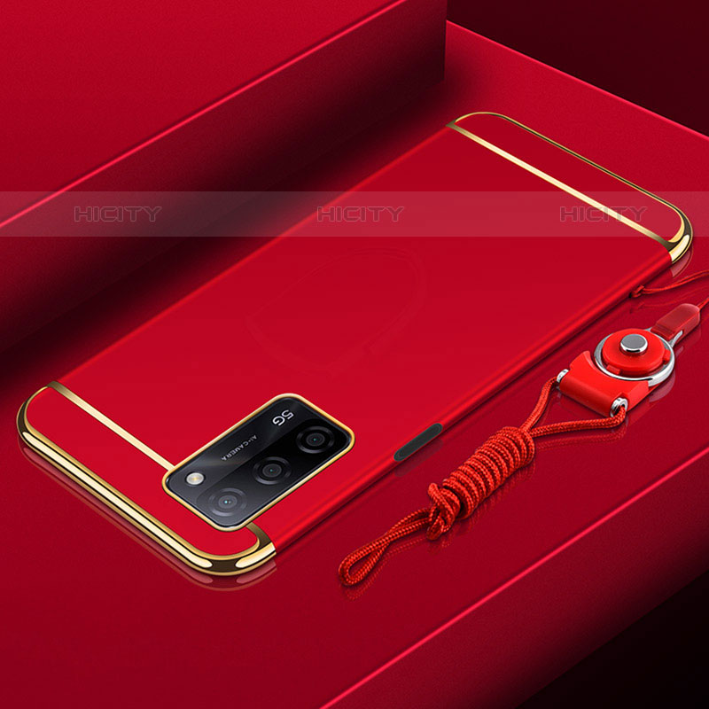 Carcasa Bumper Lujo Marco de Metal y Plastico Funda P01 para Oppo A53s 5G Rojo