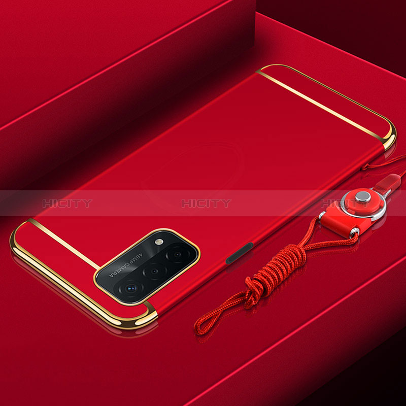 Carcasa Bumper Lujo Marco de Metal y Plastico Funda P01 para Oppo A74 5G Rojo