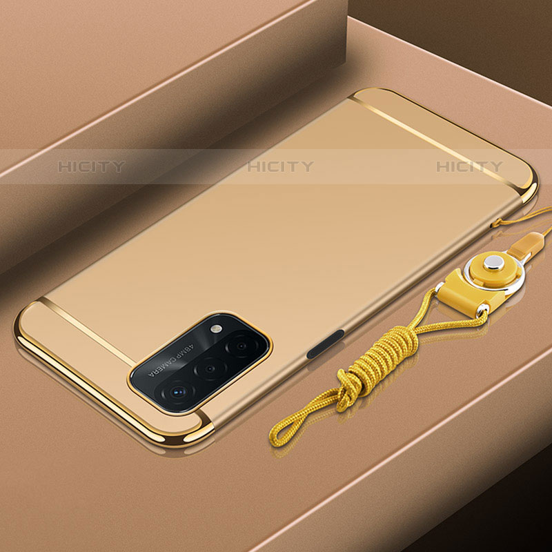 Carcasa Bumper Lujo Marco de Metal y Plastico Funda P01 para Oppo A93 5G Oro