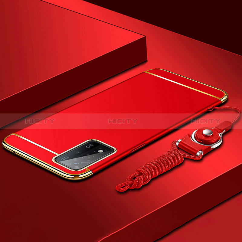 Carcasa Bumper Lujo Marco de Metal y Plastico Funda P01 para Oppo A93s 5G Rojo