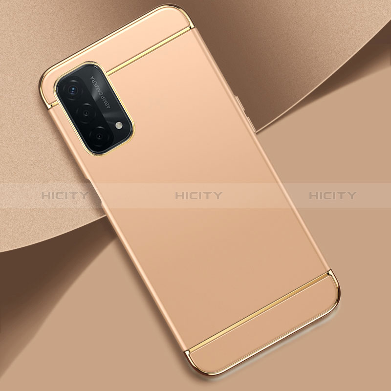 Carcasa Bumper Lujo Marco de Metal y Plastico Funda P02 para Oppo A74 5G Oro