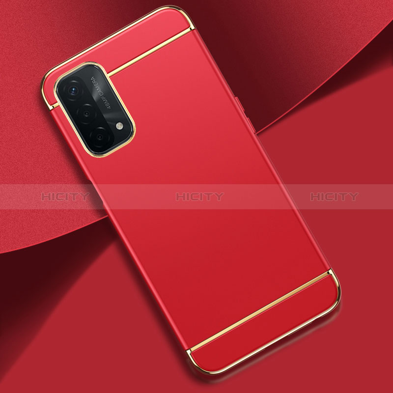 Carcasa Bumper Lujo Marco de Metal y Plastico Funda P02 para Oppo A74 5G Rojo