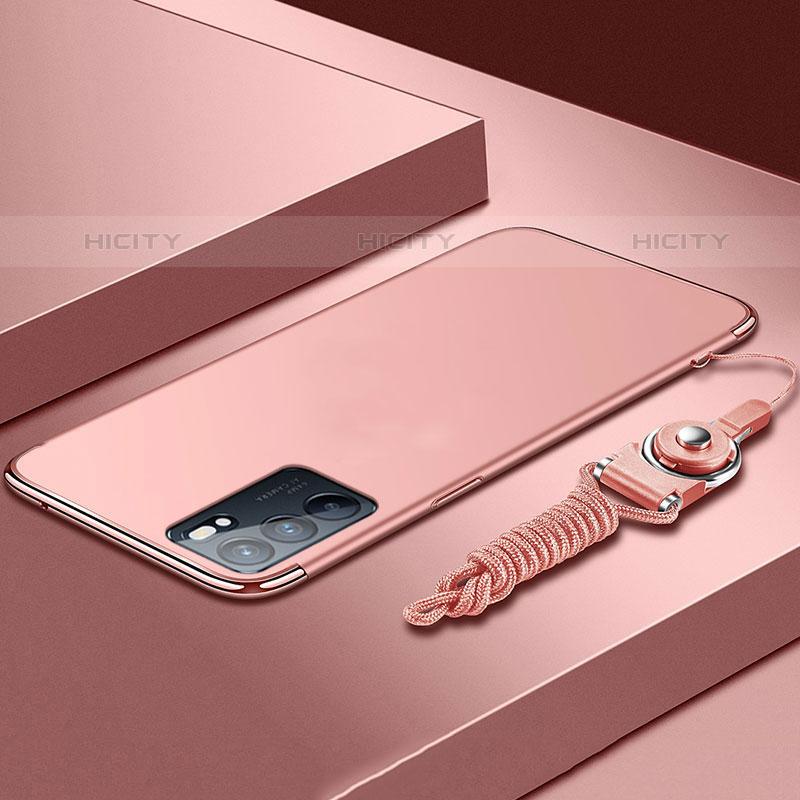 Carcasa Bumper Lujo Marco de Metal y Plastico Funda para Oppo Reno6 5G Oro Rosa