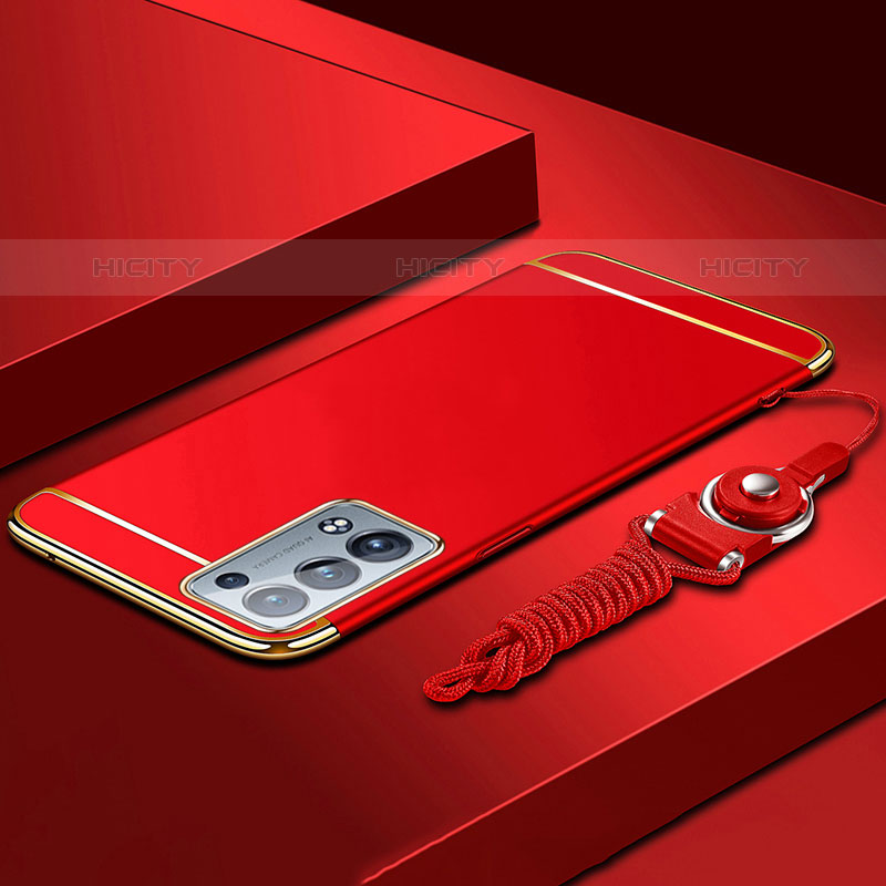 Carcasa Bumper Lujo Marco de Metal y Plastico Funda para Oppo Reno6 Pro 5G Rojo