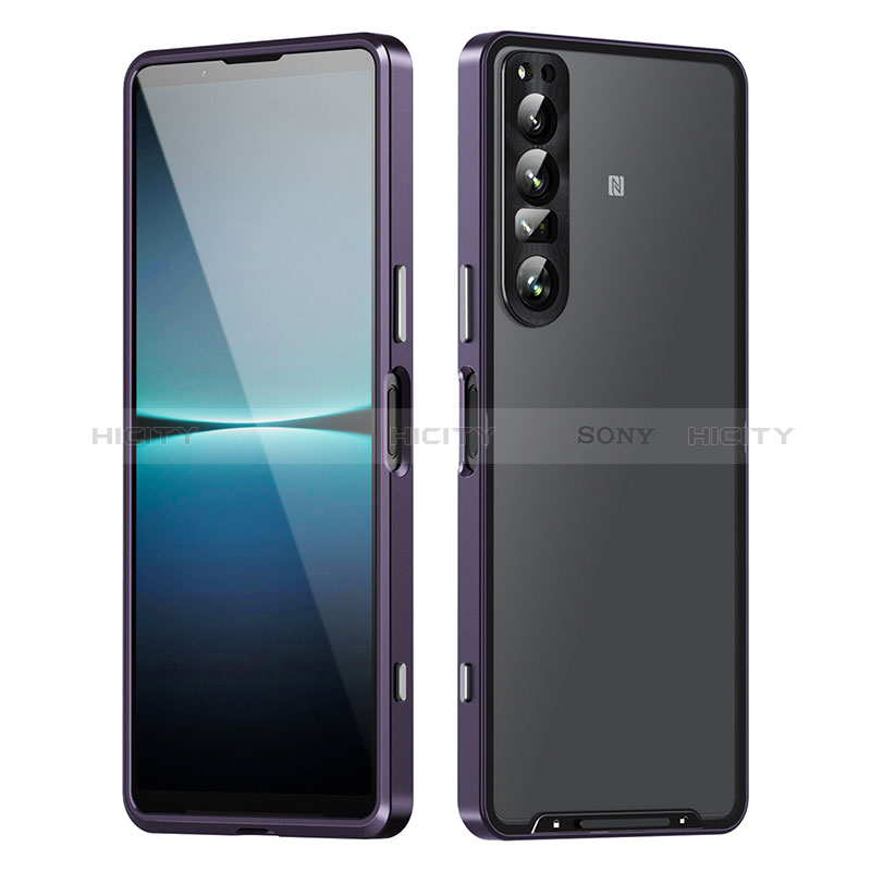 Carcasa Bumper Lujo Marco de Metal y Plastico Funda para Sony Xperia 1 IV Morado