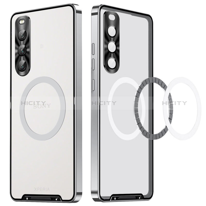 Carcasa Bumper Lujo Marco de Metal y Plastico Funda para Sony Xperia 10 V Plata