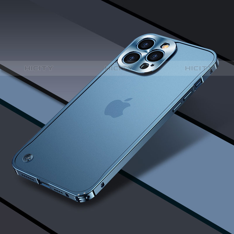 Carcasa Bumper Lujo Marco de Metal y Plastico Funda QC1 para Apple iPhone 15 Pro Azul