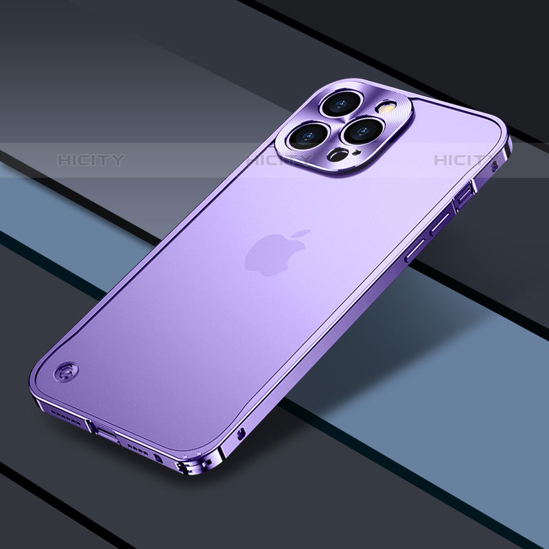 Carcasa Bumper Lujo Marco de Metal y Plastico Funda QC1 para Apple iPhone 15 Pro Max Morado