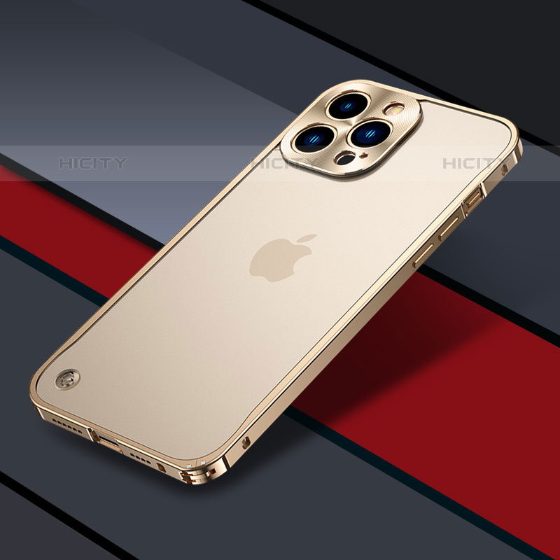 Carcasa Bumper Lujo Marco de Metal y Plastico Funda QC1 para Apple iPhone 15 Pro Oro