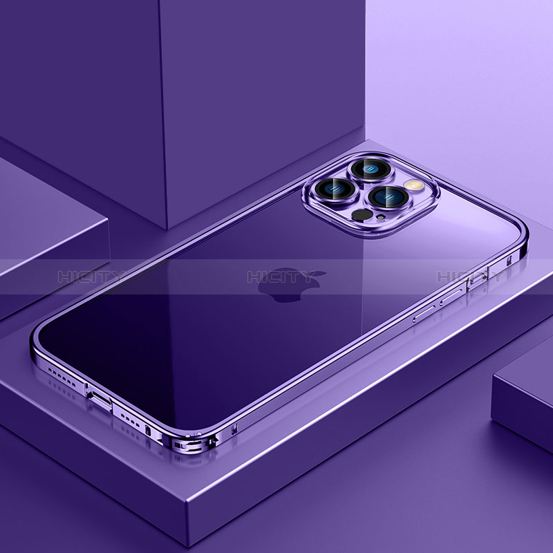 Carcasa Bumper Lujo Marco de Metal y Plastico Funda QC4 para Apple iPhone 12 Pro Morado