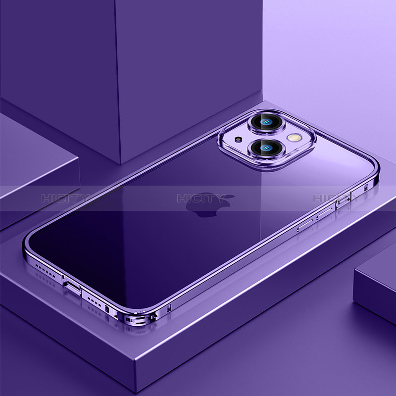 Carcasa Bumper Lujo Marco de Metal y Plastico Funda QC4 para Apple iPhone 13 Morado