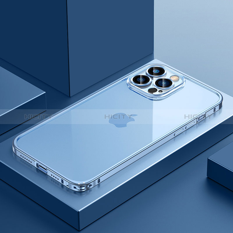 Carcasa Bumper Lujo Marco de Metal y Plastico Funda QC4 para Apple iPhone 13 Pro Max Azul
