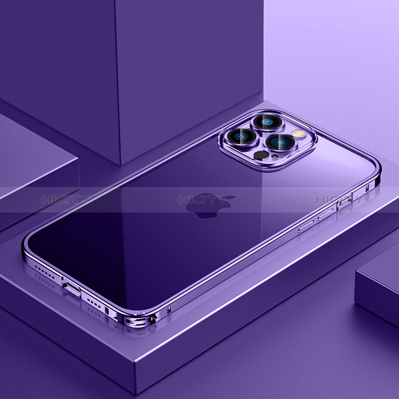 Carcasa Bumper Lujo Marco de Metal y Plastico Funda QC4 para Apple iPhone 14 Pro Morado