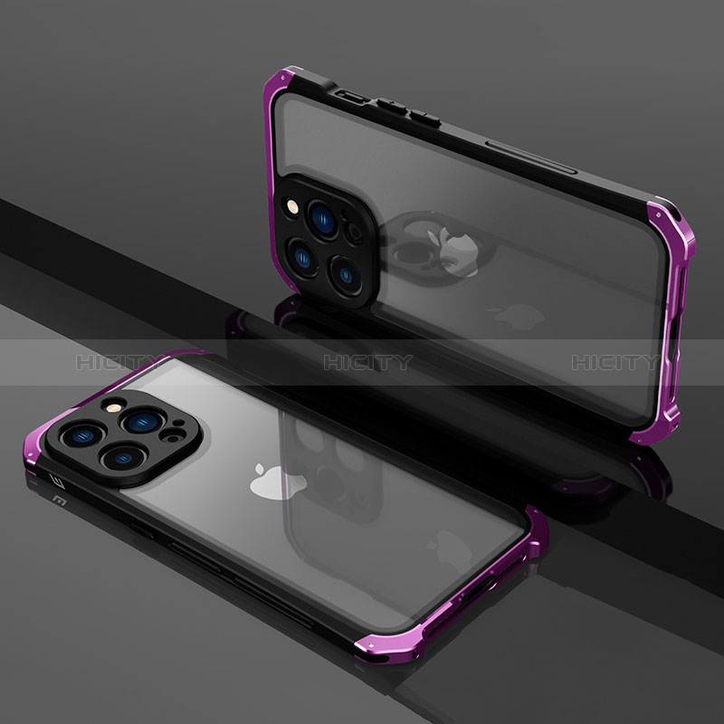 Carcasa Bumper Lujo Marco de Metal y Plastico Funda SQ1 para Apple iPhone 13 Pro Max Morado