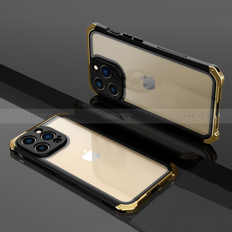 Carcasa Bumper Lujo Marco de Metal y Plastico Funda SQ1 para Apple iPhone 15 Pro Max Oro