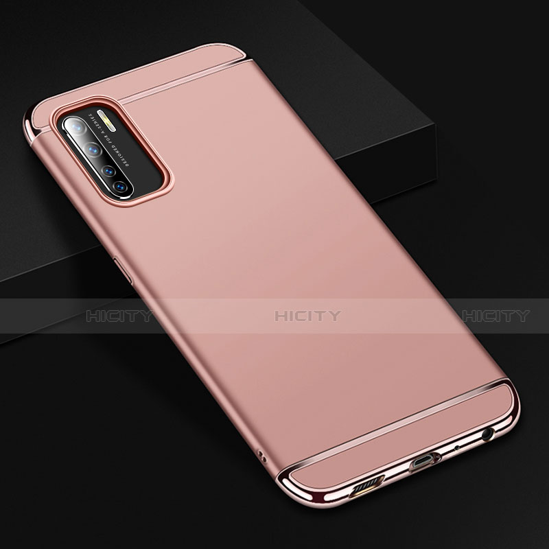 Carcasa Bumper Lujo Marco de Metal y Plastico Funda T02 para Oppo F15 Oro Rosa