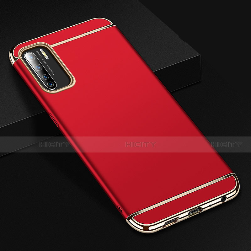 Carcasa Bumper Lujo Marco de Metal y Plastico Funda T02 para Oppo F15 Rojo