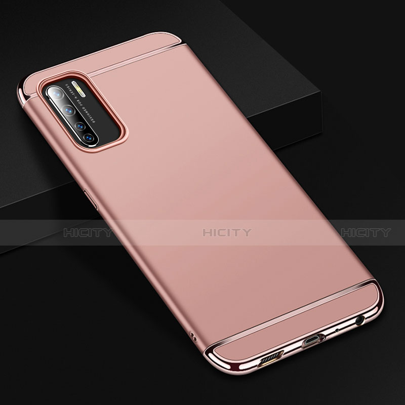 Carcasa Bumper Lujo Marco de Metal y Plastico Funda T02 para Oppo K7 5G Oro Rosa