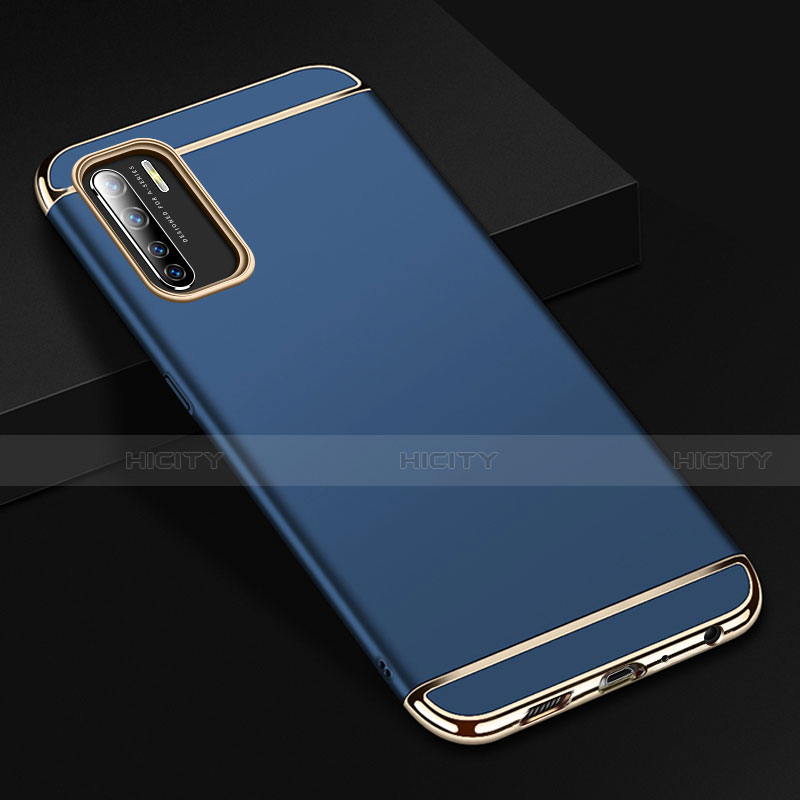 Carcasa Bumper Lujo Marco de Metal y Plastico Funda T02 para Oppo Reno3 Azul