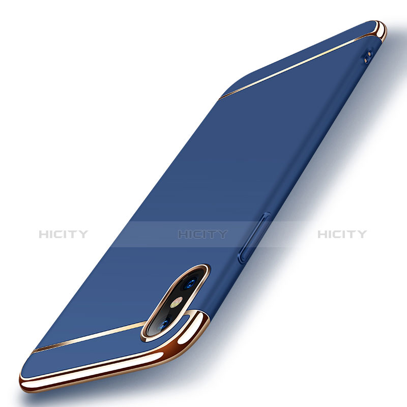 Carcasa Bumper Lujo Marco de Metal y Plastico M01 para Apple iPhone X Azul