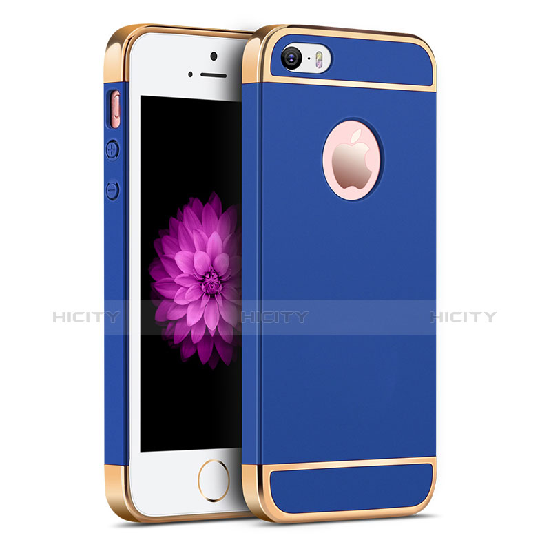 Carcasa Bumper Lujo Marco de Metal y Plastico para Apple iPhone 5S Azul