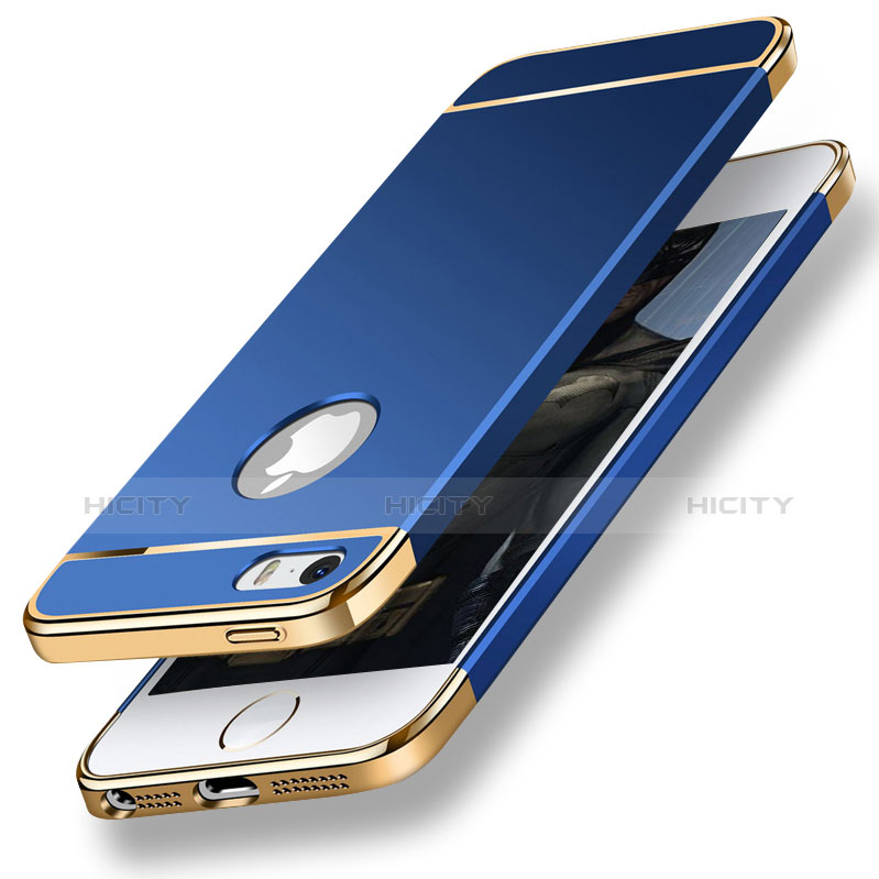 Carcasa Bumper Lujo Marco de Metal y Plastico para Apple iPhone 5S Azul