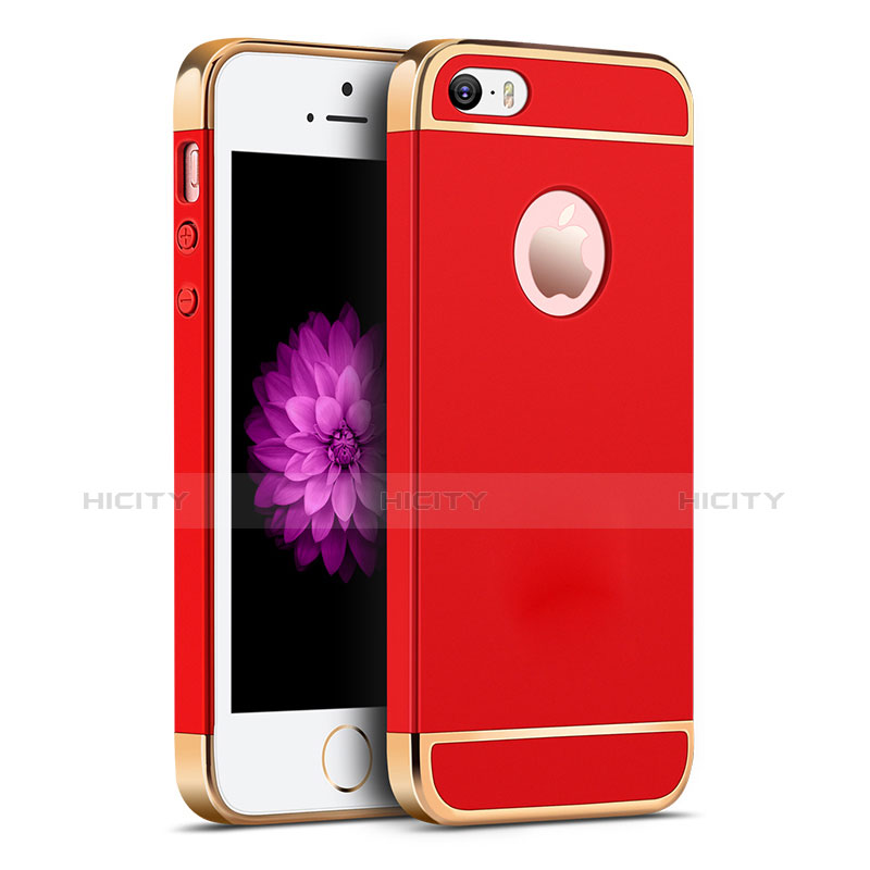 Carcasa Bumper Lujo Marco de Metal y Plastico para Apple iPhone 5S Rojo