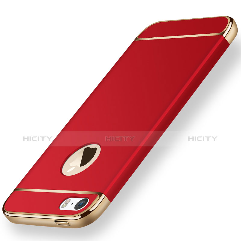 Carcasa Bumper Lujo Marco de Metal y Plastico para Apple iPhone 5S Rojo