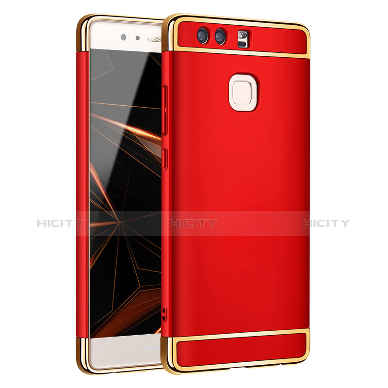 Carcasa Bumper Lujo Marco de Metal y Plastico para Huawei P9 Plus Rojo