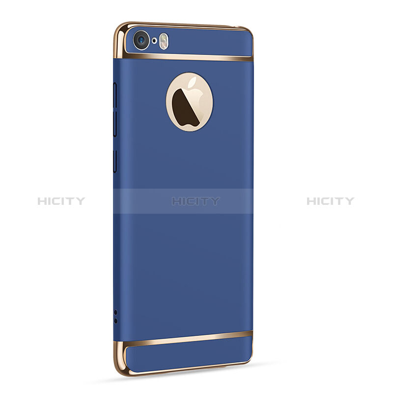 Carcasa Bumper Lujo Marco de Metal y Plastico T01 para Apple iPhone 5S Azul