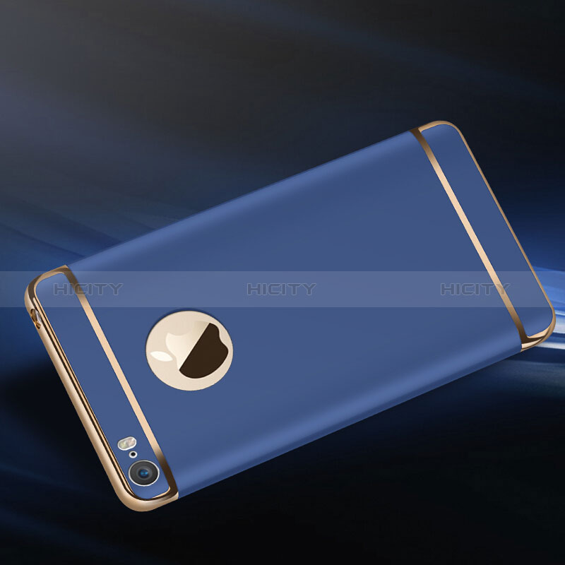 Carcasa Bumper Lujo Marco de Metal y Plastico T01 para Apple iPhone 5S Azul