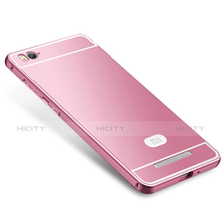 Carcasa Bumper Lujo Marco de Metal y Silicona Funda M01 para Xiaomi Mi 4C Rosa