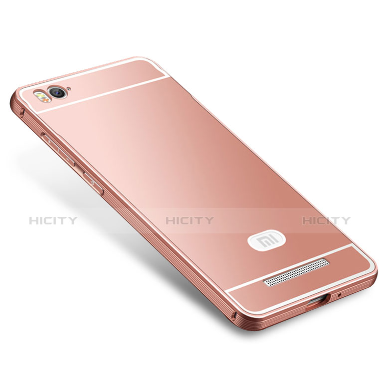 Carcasa Bumper Lujo Marco de Metal y Silicona Funda M01 para Xiaomi Mi 4i Oro Rosa